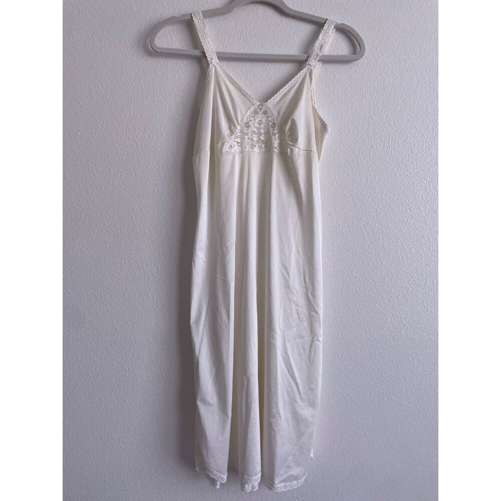Slip Dress Vintage 70s Coquette Lace Trim Women 34 Small White Cream JCPenney